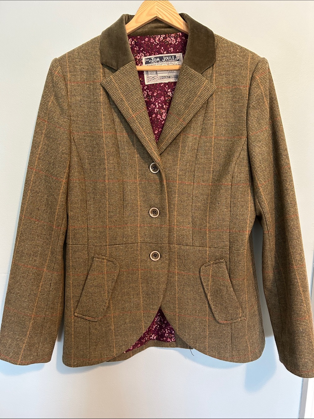 Joules Women’s Green Plaid Tweed Blazer Jacket